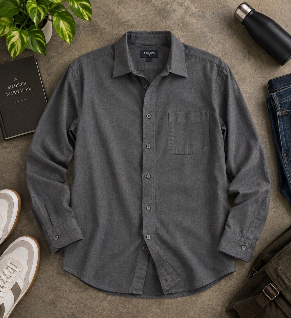 Dockers Men’s XXL 18-18.5 34/35 Gray Long Sleeve Button Down Dress Shirt